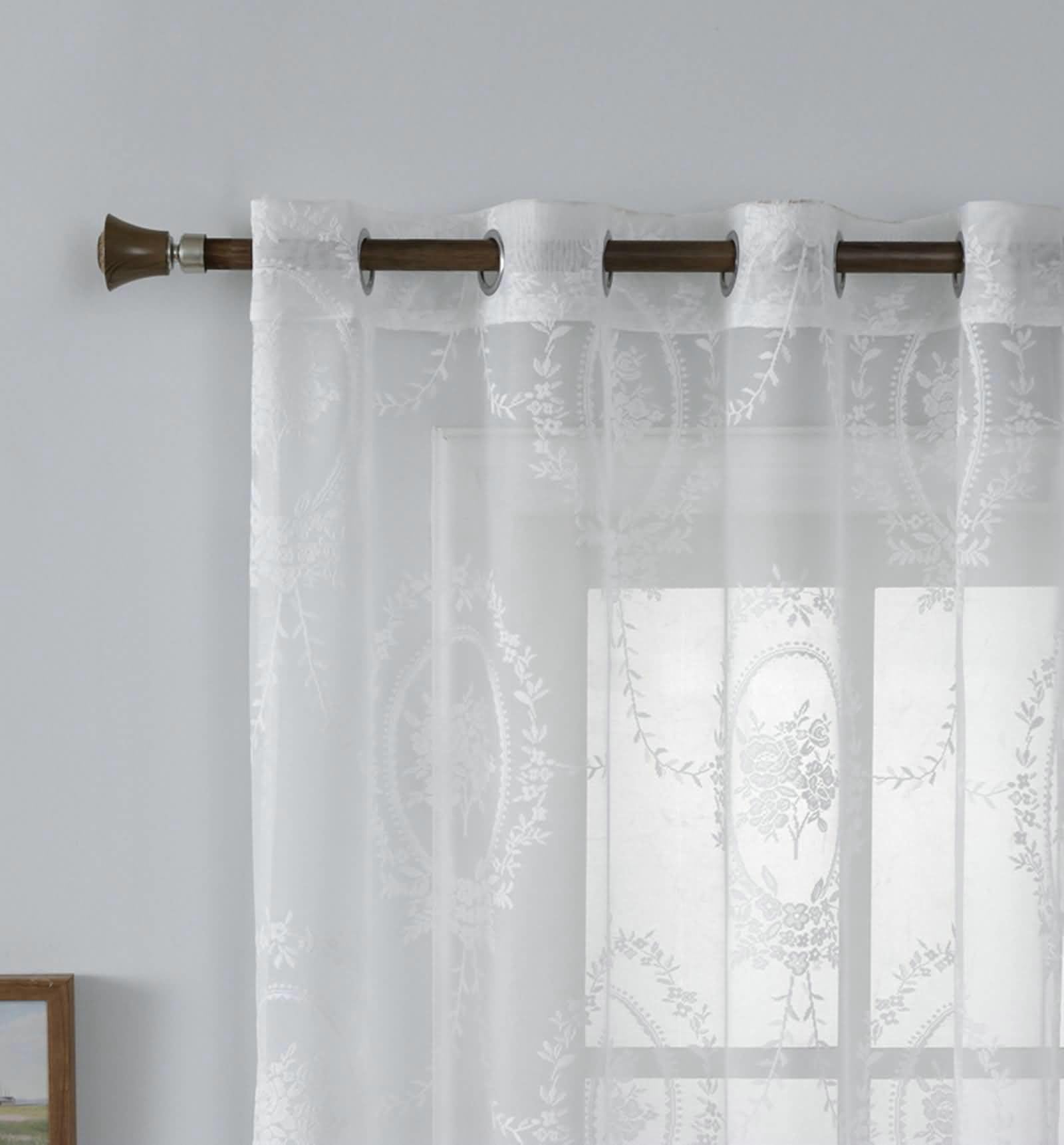 Tenda semitrasparente bianca, 160 cm di lunghezza, 2 pannelli, motivo con rami di fiori e foglie, con occhielli nella parte superiore, tende trasparenti per soggiorno, camera da letto, ogni