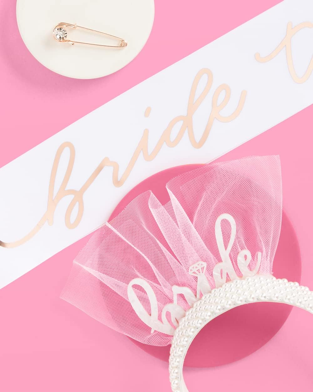 xo, Fetti Bachelorette Party Sash + Bride Headband - White + Rose Gold | Bachelorette Party Decorations Kit - Sash for Bride | Bridal Shower Gift Supplies : Home & Kitchen