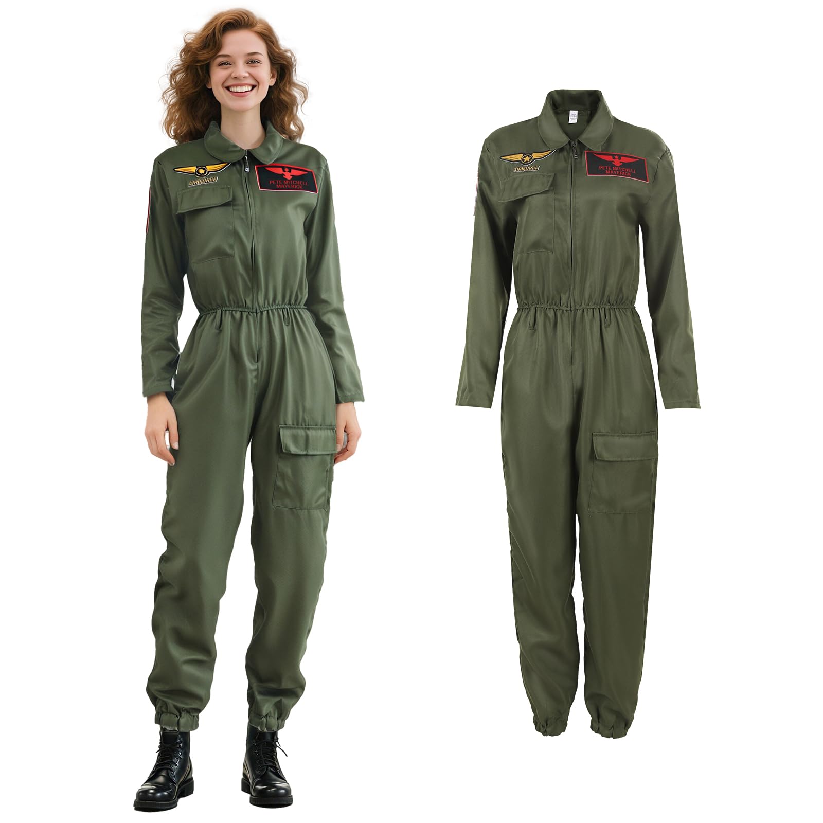 Crazycos Womens Aviator Costume, Top Gun Costume, Pilot Fancy Dress Pilot Halloween Party (2XL), GREEN