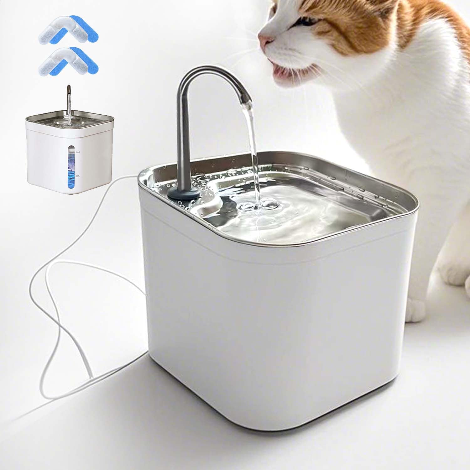 Dcpshtry Cat Fountains for Drinking, Stainless Steel Cat Water Fountain,Water Dispenser for Cats, 74OZ/2.2L Water Fountains for Cats Indoor