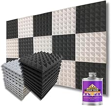 MMT Acoustix® 36Pc Pyramid Acoustic Foam Panels | Pro Soundproofing for YouTubers, Podcasters & Studio Recording | 1x1Ft | 2” Thick | Charcoal & Stone White + SR Adhesive