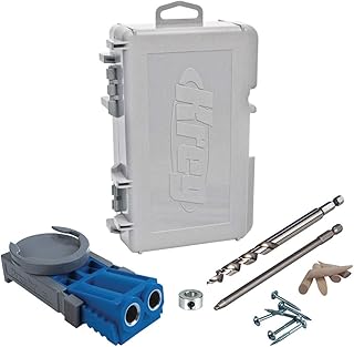 KREG Jig R3 Starter Set (R3) stolarski, kompletny zestaw, system połączeniowy drewno z szablonem do wiercenia R3, wiertła, bity, ogranicznik głębokości, kołki drewniane, śruby i imbusy