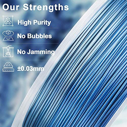 Image of AMOLEN PLA 3D Printer Filament, PLA Filament 1.75mm Silk Shiny Filament Blue Silver Filament, 3D Printing Filament 1KG /2.2lb
