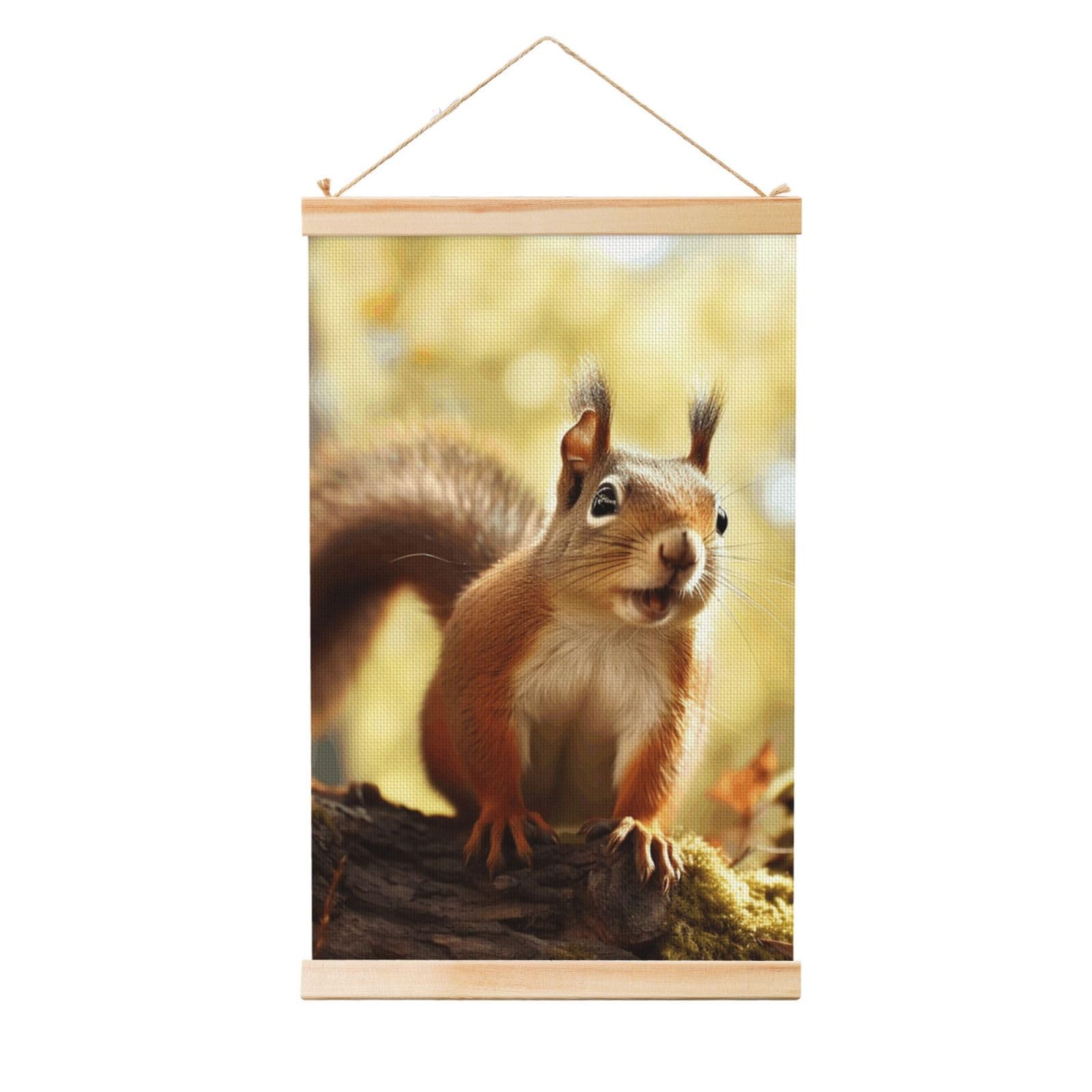 Funny Squirrel Posters Wooden Shaft Hanging Poster Canvas Prints Scroll Wall Art Painting Vintage Wall Banner Modern Artwork Decor for Home Decor Ready to Hang 20"x30"