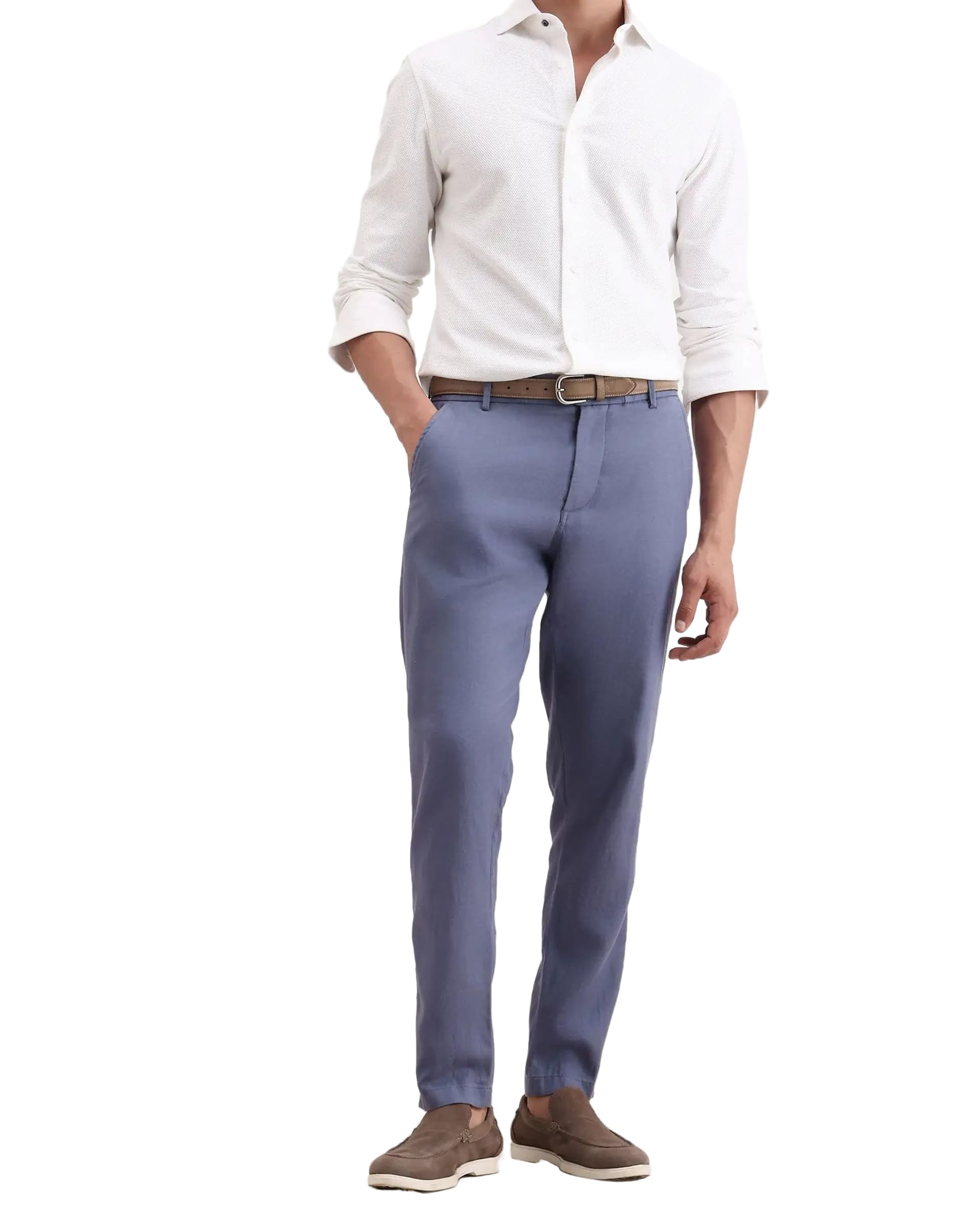 rare rabbit Men's Linol-T Regular Fit Solid Linen Blend Mid-Rise Trouser | Purple-picture-39
