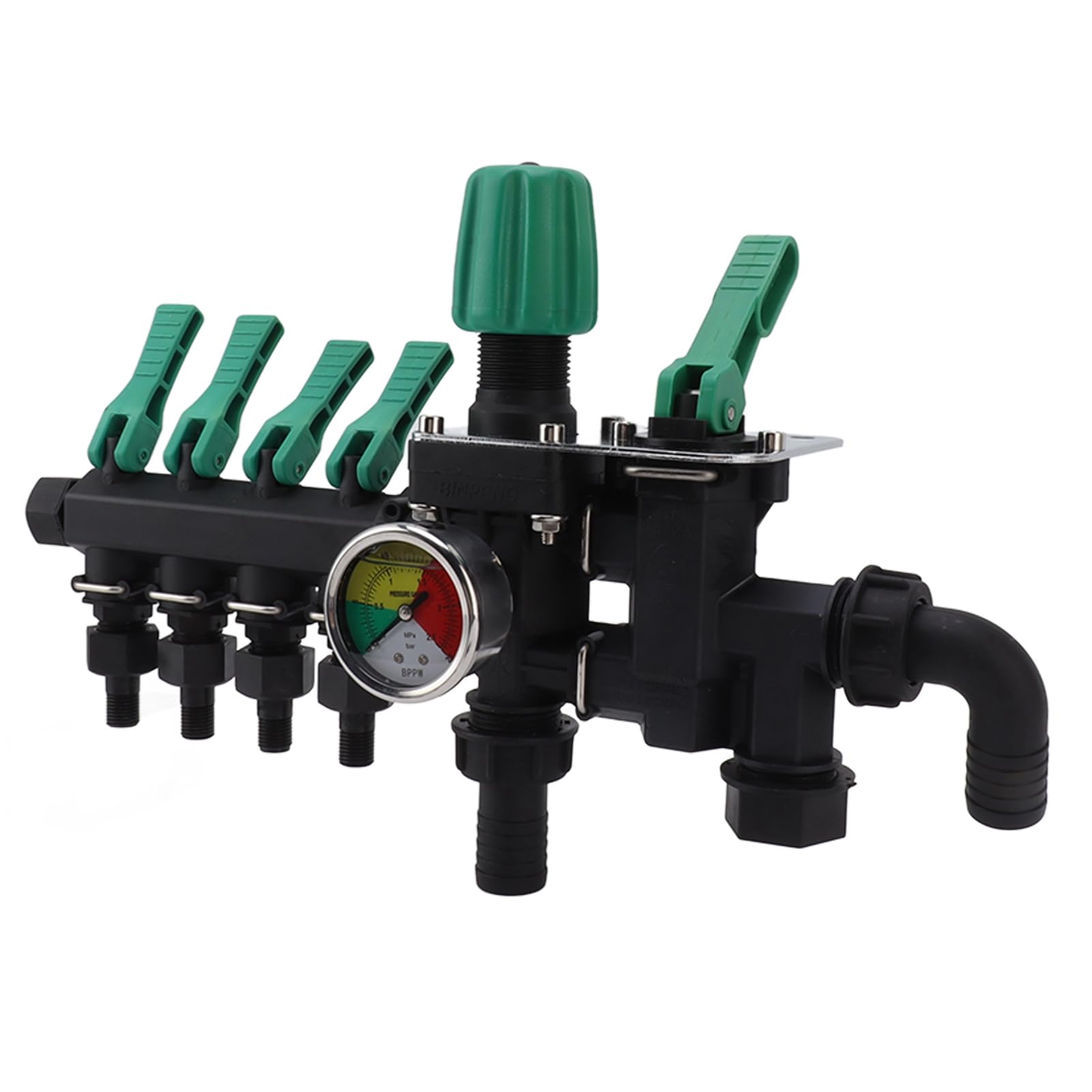 Omabeta Divisor de Manguera, Colector Premium de 4 Vías para Riego de Jardín con Manómetro, Resistente, Antioxidante