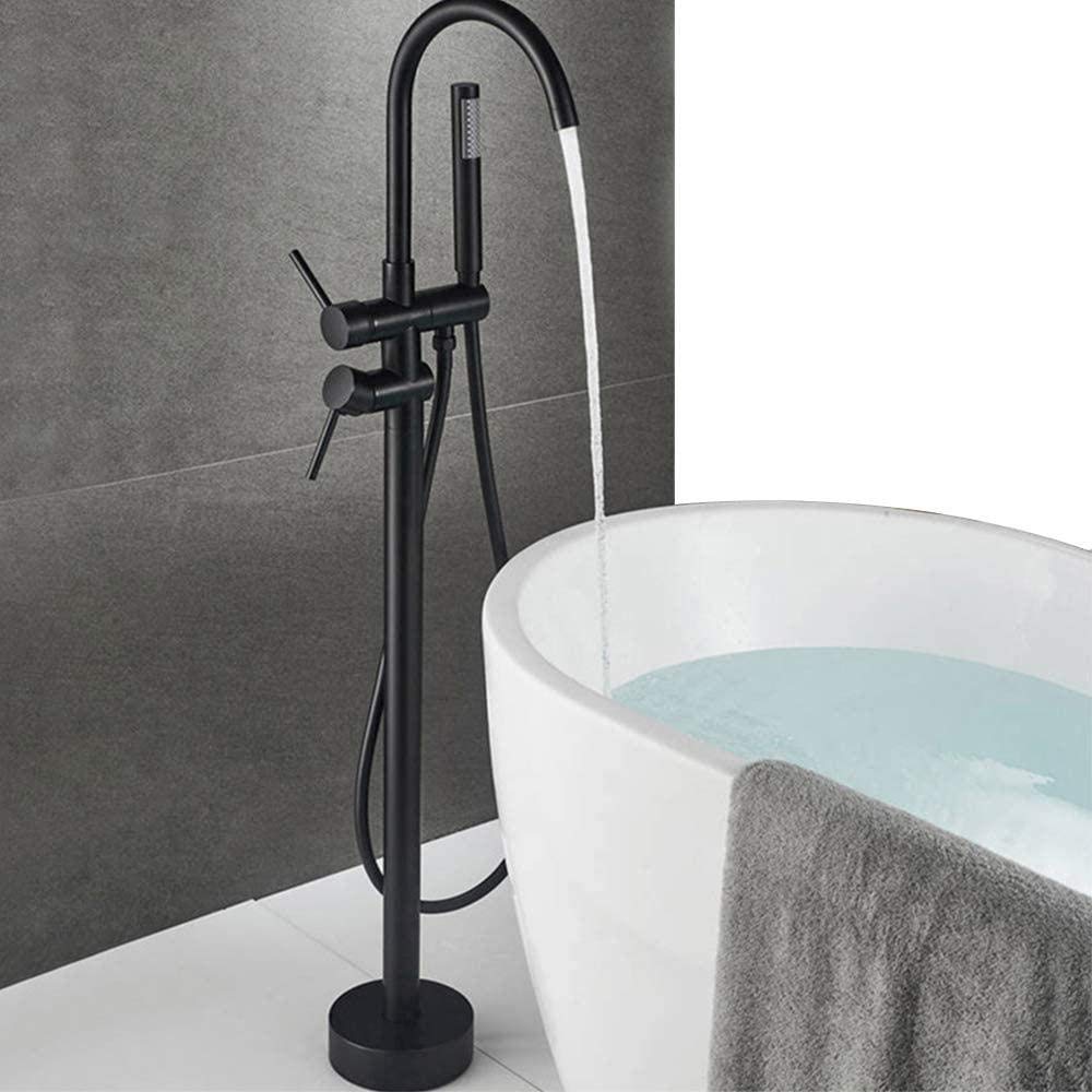 Yniyujkl Black Floor Mounted Bathtub Bathroom Freestanding Tub Tap Mixer Abs Handheld Shower Mixer Tap 360 ° Filler Spout With Bath Cold And Hot Mixer Shower Taps-Brushed Gold,