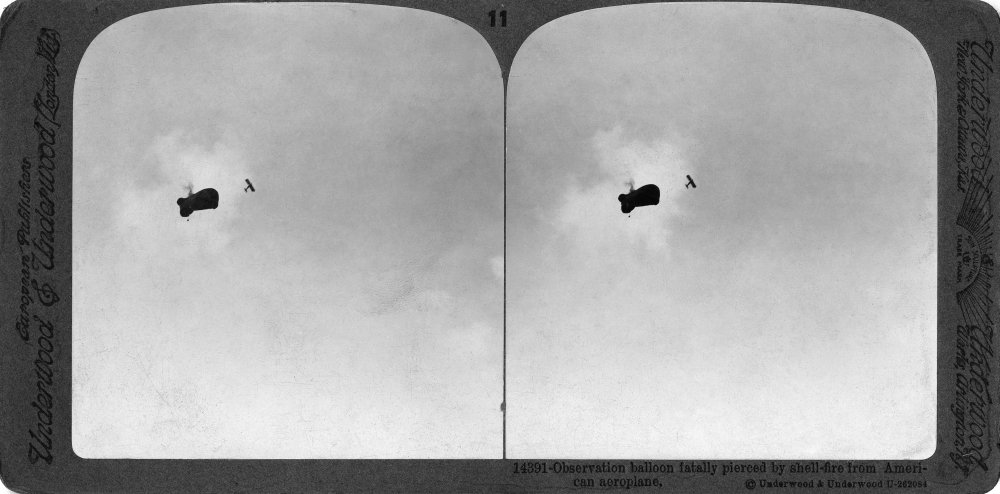 World War I Aerial Battle Nan Enemy Observation Balloon Fatally Pierced By Shell-Fire From An American Fighter Plane Stereograph C1917-1918 Poster Print by (24 x 36)