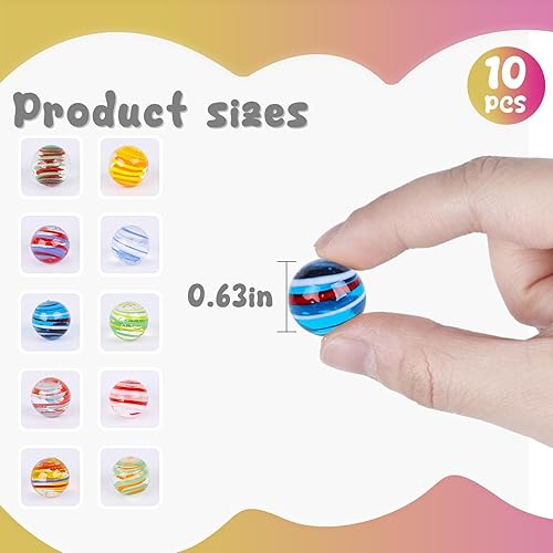 Miniatura 2 de POPLAY 10 canicas de vidrio a granel, canicas de vidrio coloridas en caja de hojalata, canicas de vidrio hechas a mano para coleccionistas, niños,