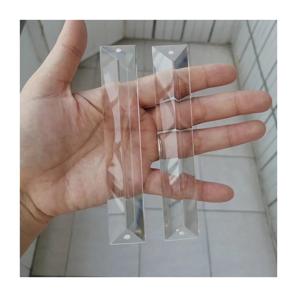 ZTBH Chandelier Crystal Prisms Pendants 2pcs 120mm/4.7inch Triangle Strip Crystal Pendant Prism Lamp Lighting Hanging Parts(2 Holes)
