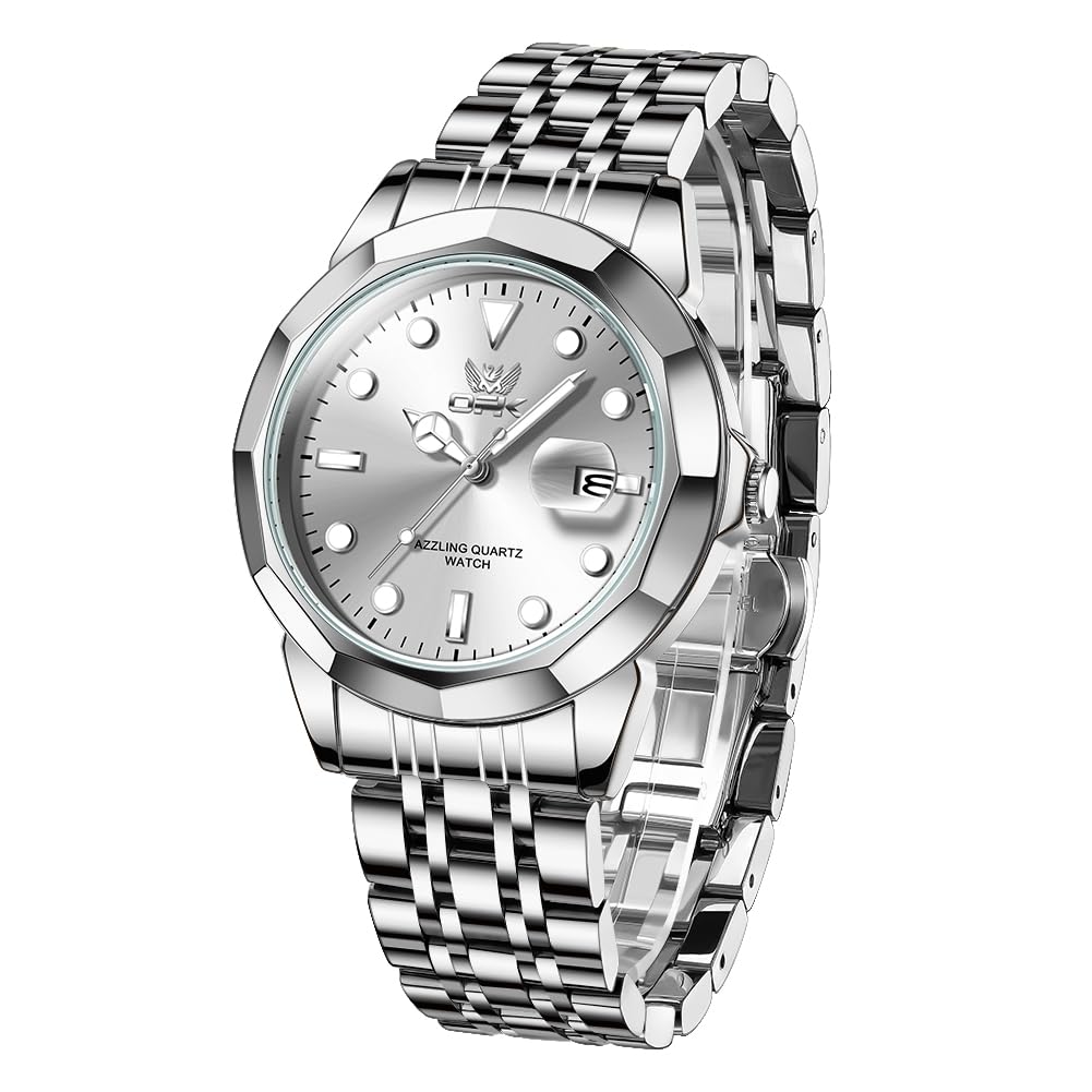 OPK Watches for Men Dress Analog Quartz Watch with Day Mens Business Wrist Watch Luxury Big Face Stainless Steel Waterproof Luminous — view 8