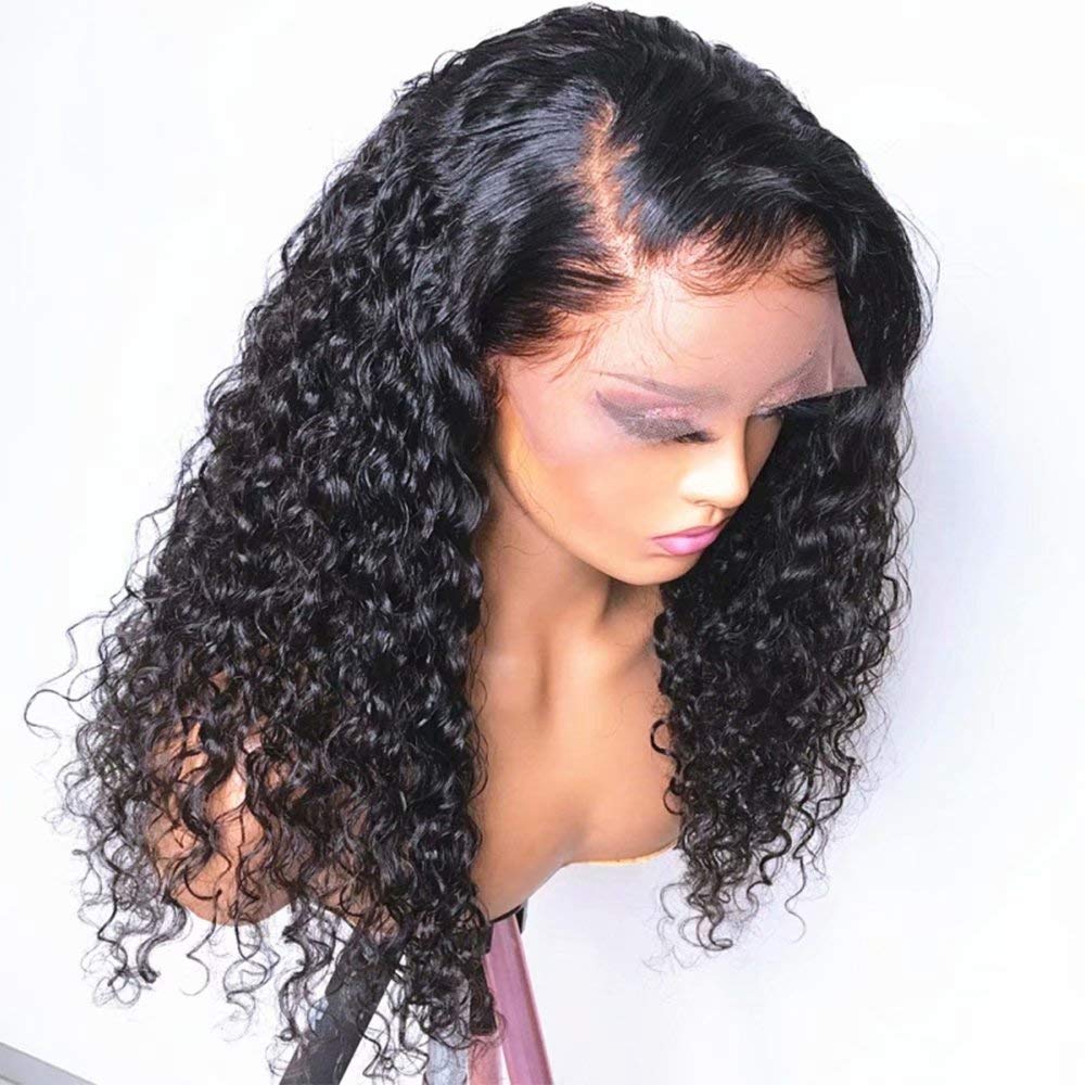 QUINLUX Hair 360 Lace Frontal Human Hair Curly Wigs Pre Plucked with Bleached Knots Transparent HD Invisible Lace Wigs Water Wave Brazilian Remy Hair 150% Density 18Inch