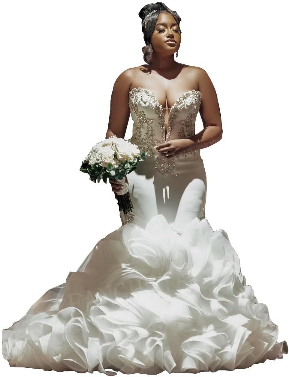 Off The Shoulder Mermaid Bridal Gown Crystal Beaded Tulle Lace Appliques Sweetheart Wedding Dress for Bride PS01