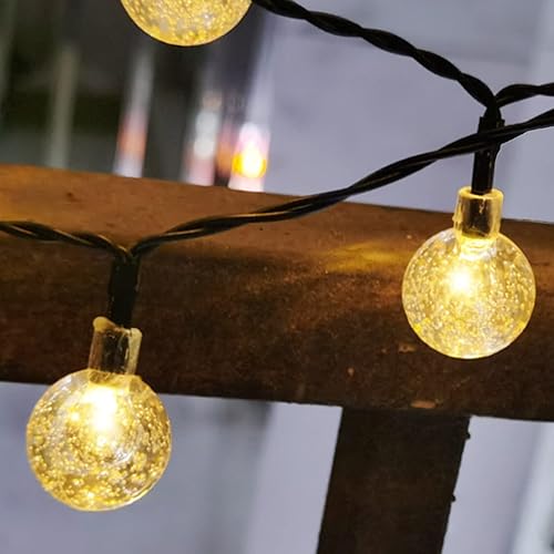 Miniatura 8 de BORDSTRACT Tira de luces solares de 31 pies, 50 luces LED de Golbe con 8 modos, IP65, impermeable, funciona con energía solar, luces de patio para