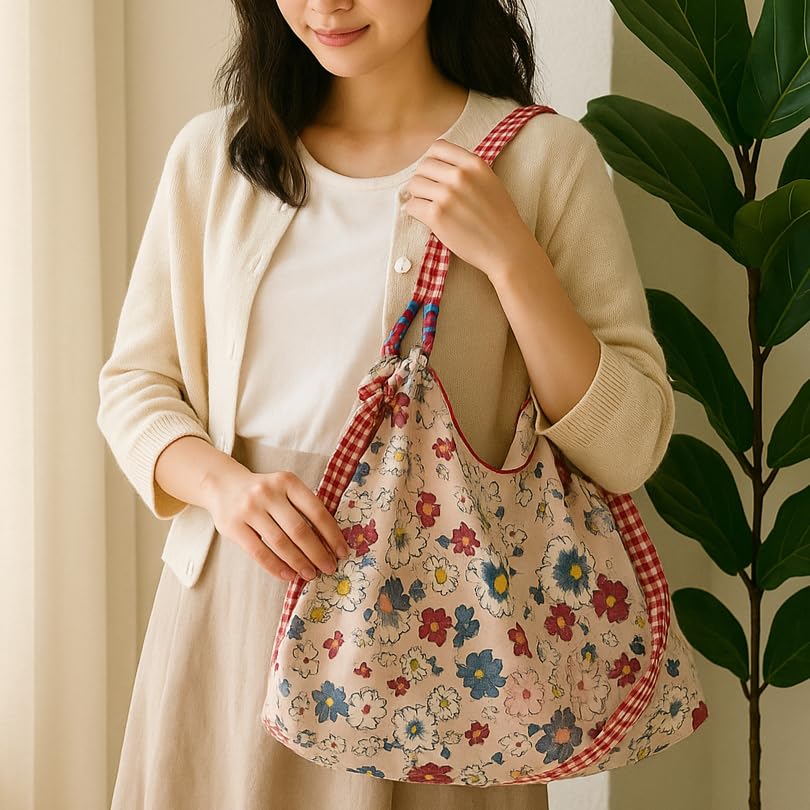 Bolso tote floral para hombro, bolso de mano casual con bolsillo interior, bolso suave multiusos para viaje y compras miniatura 2