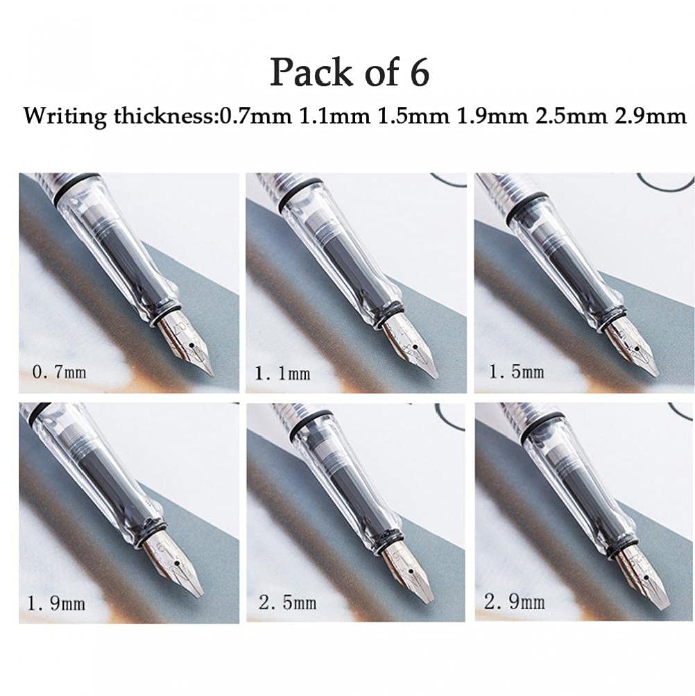 Amazon | 万年筆 違うペン先6本セット 透明軸 0.7mm 1.1mm 1.1.5mm 1.9