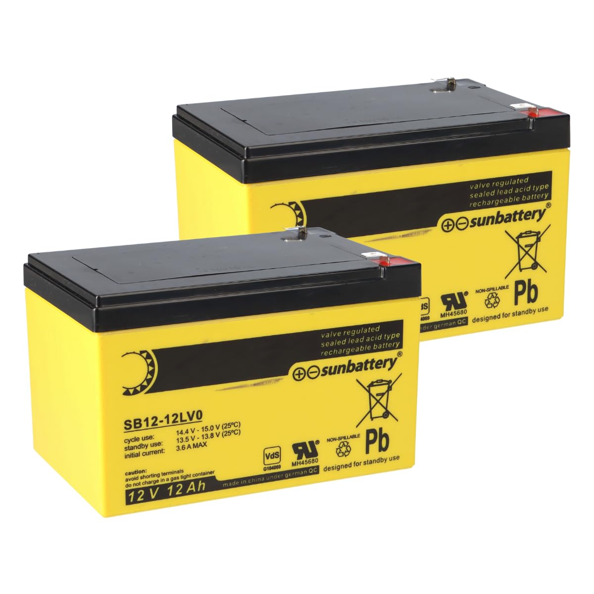Lot de 2 batteries de rechange pour centrale de détection incendie Esser Honeywell ES Line 12 V 12 Ah avec VD