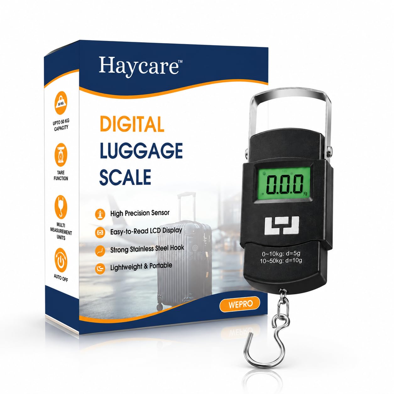 Haycare Digital Portable Weight Scale 50kg | Weighing Machine for Luggage Bags, 4 Weighing Modes (kg/lb/oz/jin), LCD Display, Tare Function, Auto-Off, Portable Travel Weighing Scale (Black)-image-42