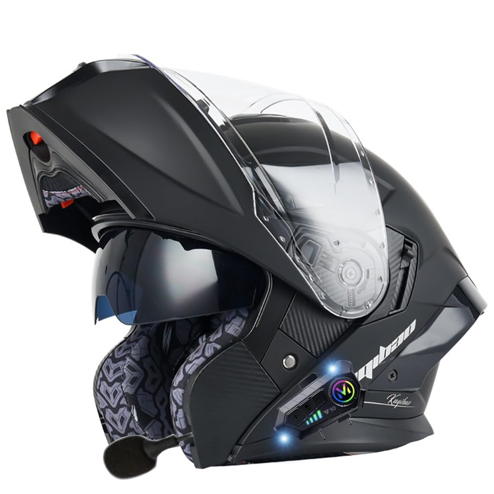 Beyswage Men's I Motorcycle Helmet Flip-Up Modular Motorbike Helmets With Bluetooth, Ece Approved Helmet, Modular Crash Helmet Double Visor Scooter Helmet For Adult Wo Sports Touring