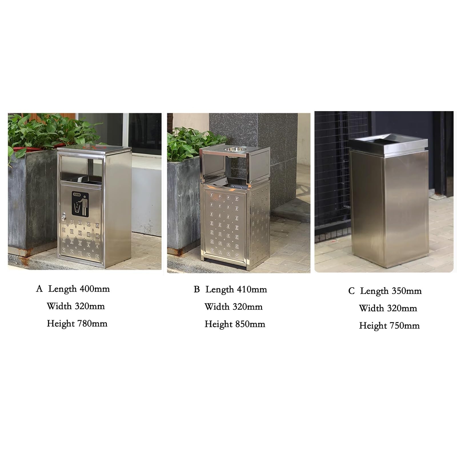 DFEDHF Garbage Cans Outdoor Trash Can Stainless Steel Ash Column Vertical Ash Bucket Commercial Street Community Courtyard Trash Can Outside Trash Bin(C-One Size)