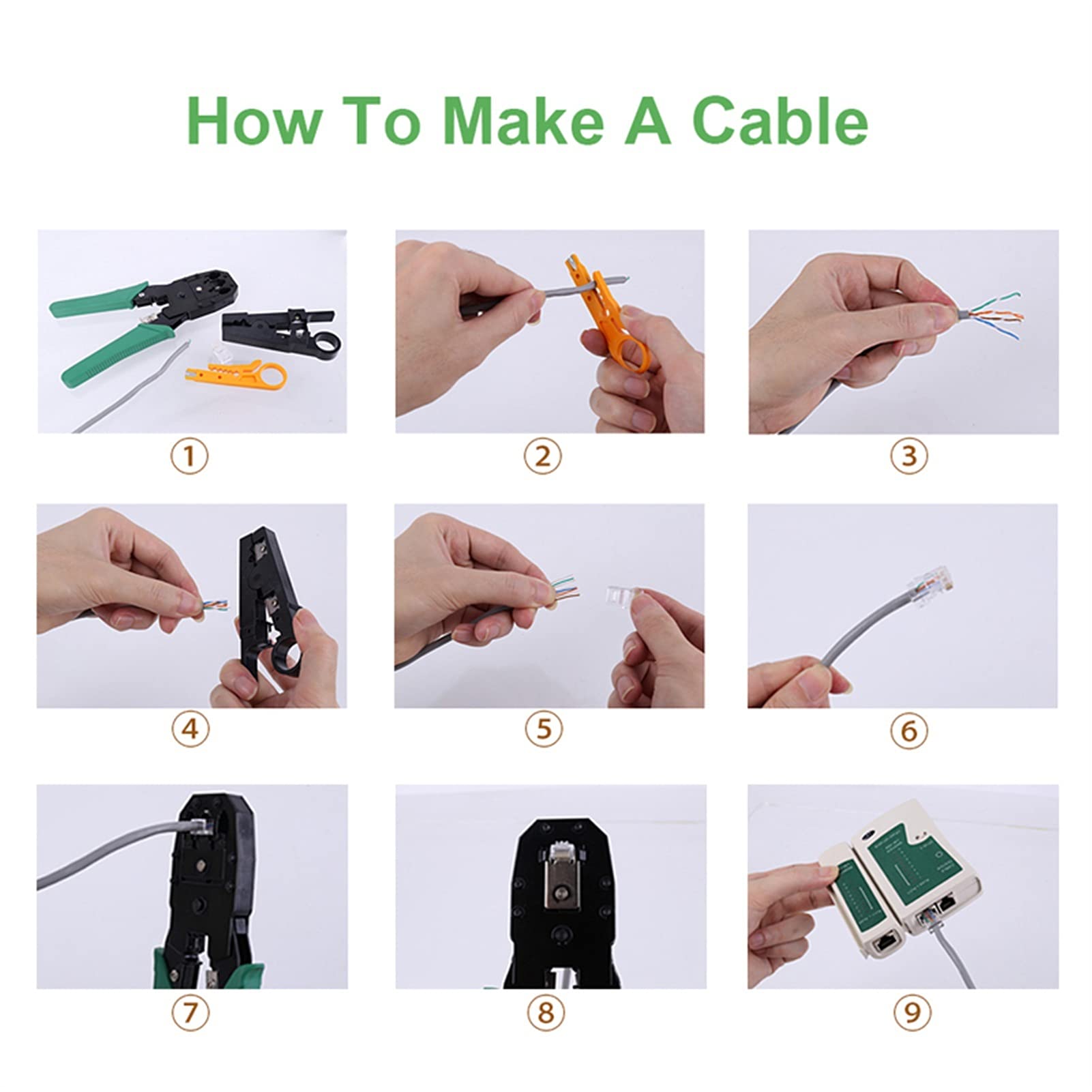 Crimpadora Terminales, Alicates de crimpado Juego de alicates de red Kit de herramientas de reparación de red LAN portátil Combinación de cables peladores Alicates de cable de red de tres usos Herram