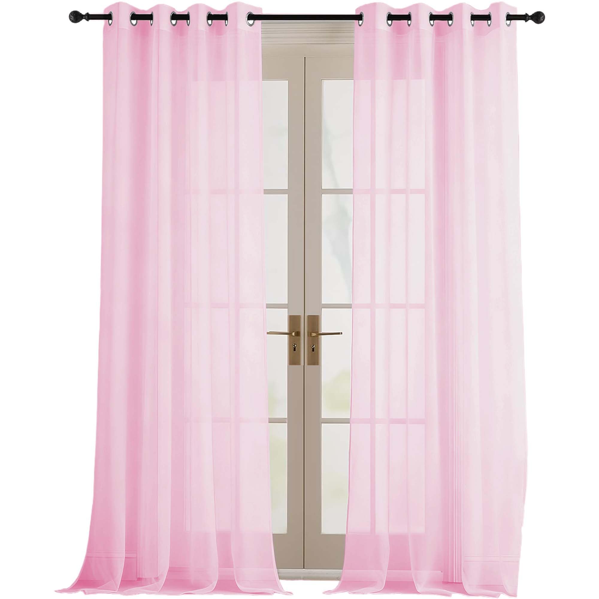 Rideaux voilages à oeillets rose 300x110 cm pour la décoration du salon