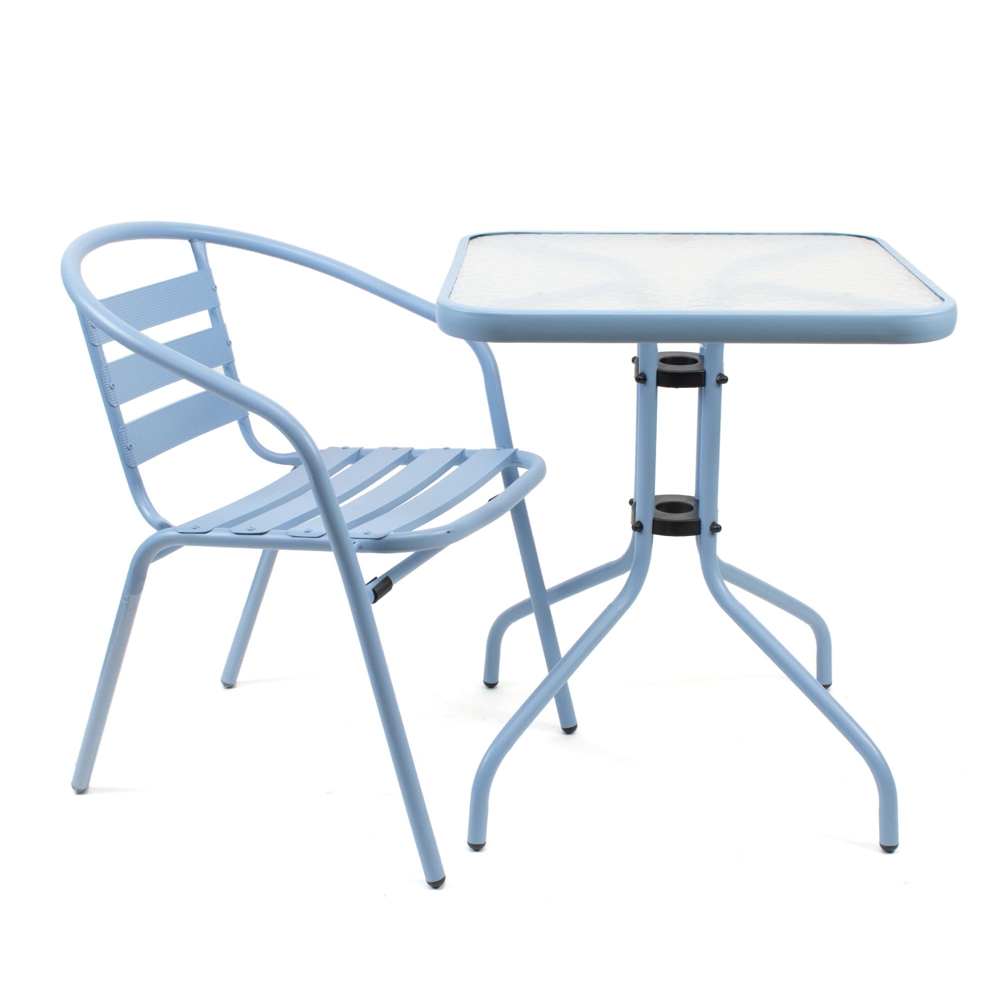 THE SECRET HOME - Pack de 2 Sillas de Aluminio con Reposabrazos para Jardín - Asiento de Exterior para Balcón, Terraza y Jardín (Modelo 1 - Azul)