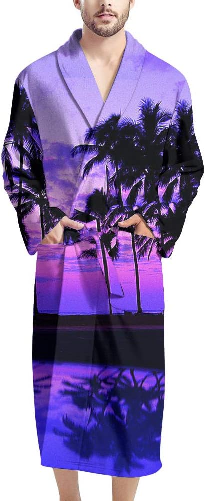 GLENLCWE Butterfly Bathrobe for Men,Long Sleep Wear Spa Robe with Two Pockets,Lightweight and Soft Cozy,Microfiber