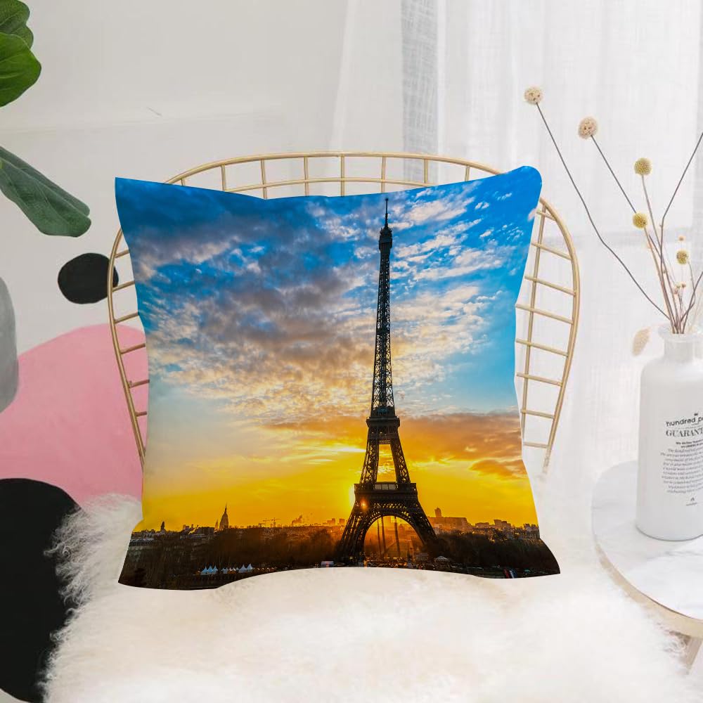 HYOSXW Cushion Cover,Throw Pillow Case Home Decorative for Living Room Bedroom Sofa Chair 16X16 Inch,Eiffel Tower, sunrise view of the Eiffel Tower capital,Pillowcase 40X40cm