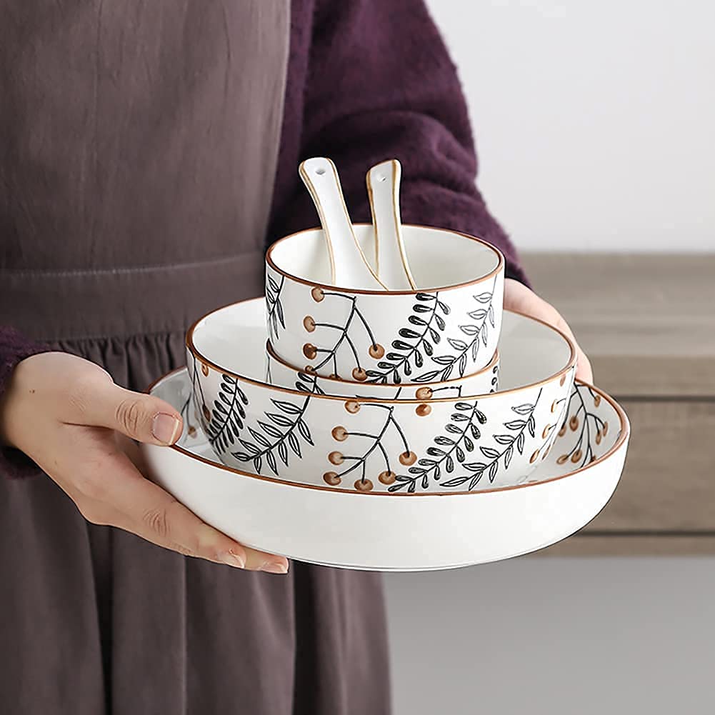 Zestaw zastawy stołowej, ceramiczne zestawy obiadowe, nordycki ręcznie malowany, 28 szt. porcelanowy zestaw obiadowy, zestaw talerzy i misek, do restauracji, wesela (