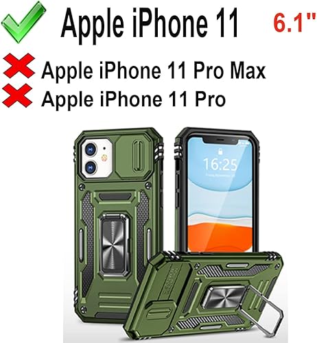 Miniatura 8 de PASNEW Funda para iPhone 11 con protección de lente, rotación de 360, anillo manético, cubierta de cámara militar, cuerpo completo, a prueba de