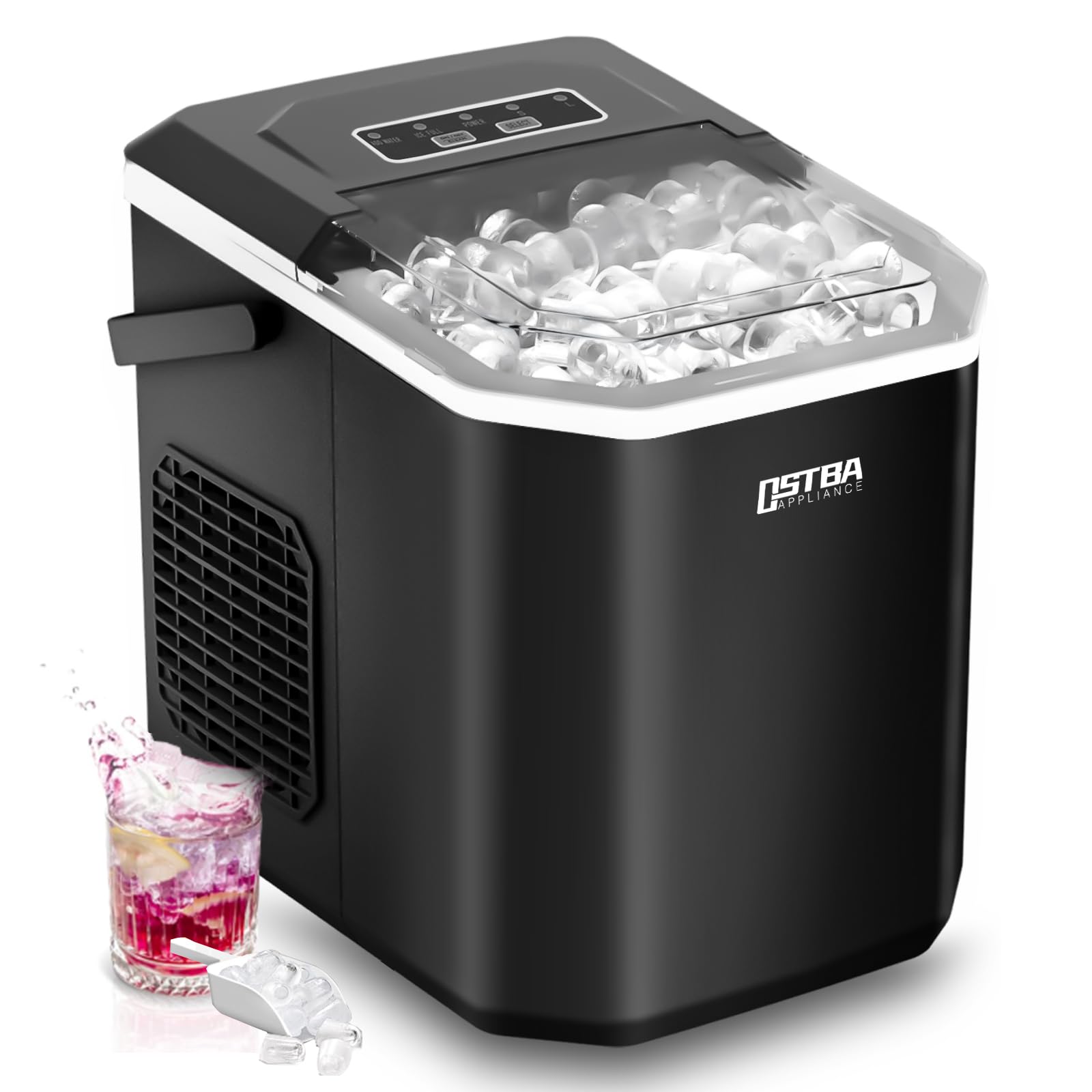 Ostba Countertop Ice Maker Machine, Portable Ice Maker Makes 9 Bullet Ice Cubes In 6 Minutes, 26lbs/Day Ice Makers Countertop With Self-Cleaning, Compact Mini Ice Maker For Home Kitchen RV Party on Fridge.com - View 1
