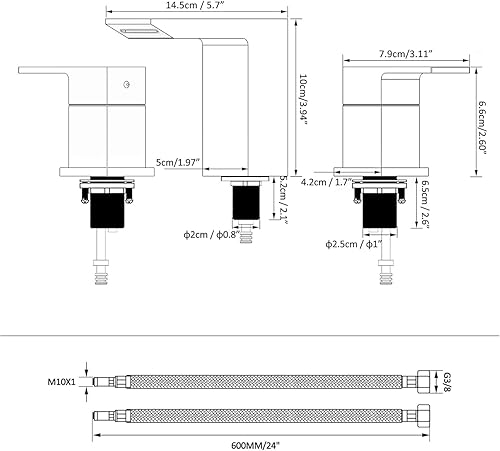 Miniatura 8 de BESy Grifo de baño de 8 pulgadas, grifo de baño dorado con 3 agujeros, dos asas, grifo de lavabo de baño, grifo de lavabo de baño generalizado,