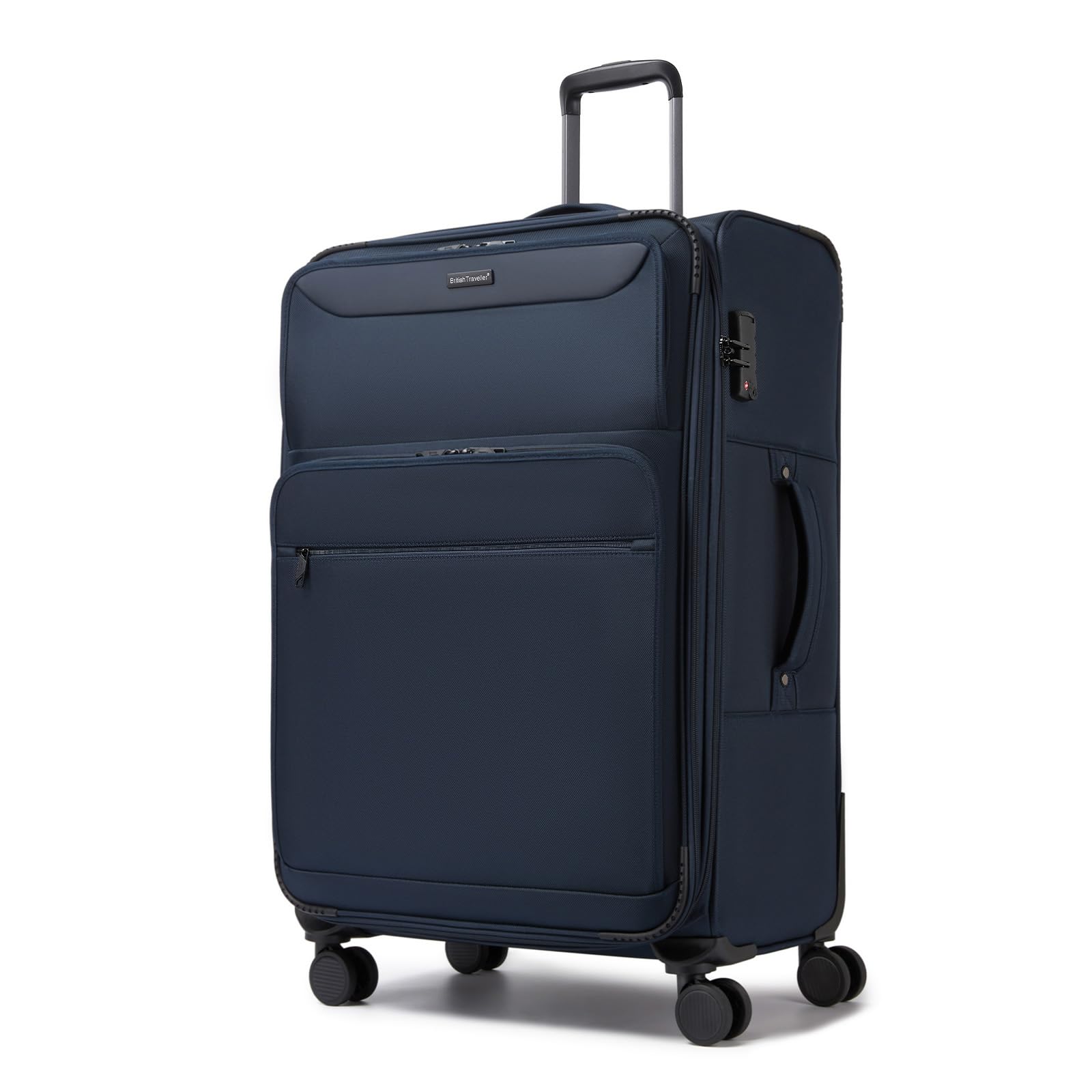 British Traveller Erweiterbarer Koffer Groß für Familienreisen, 100L Stoff Reisekoffer mit Volumenerweiterung,4 Rollen Koffer Trolley mit TSA Schloss,79.5x49x32.5 cm (Blau)