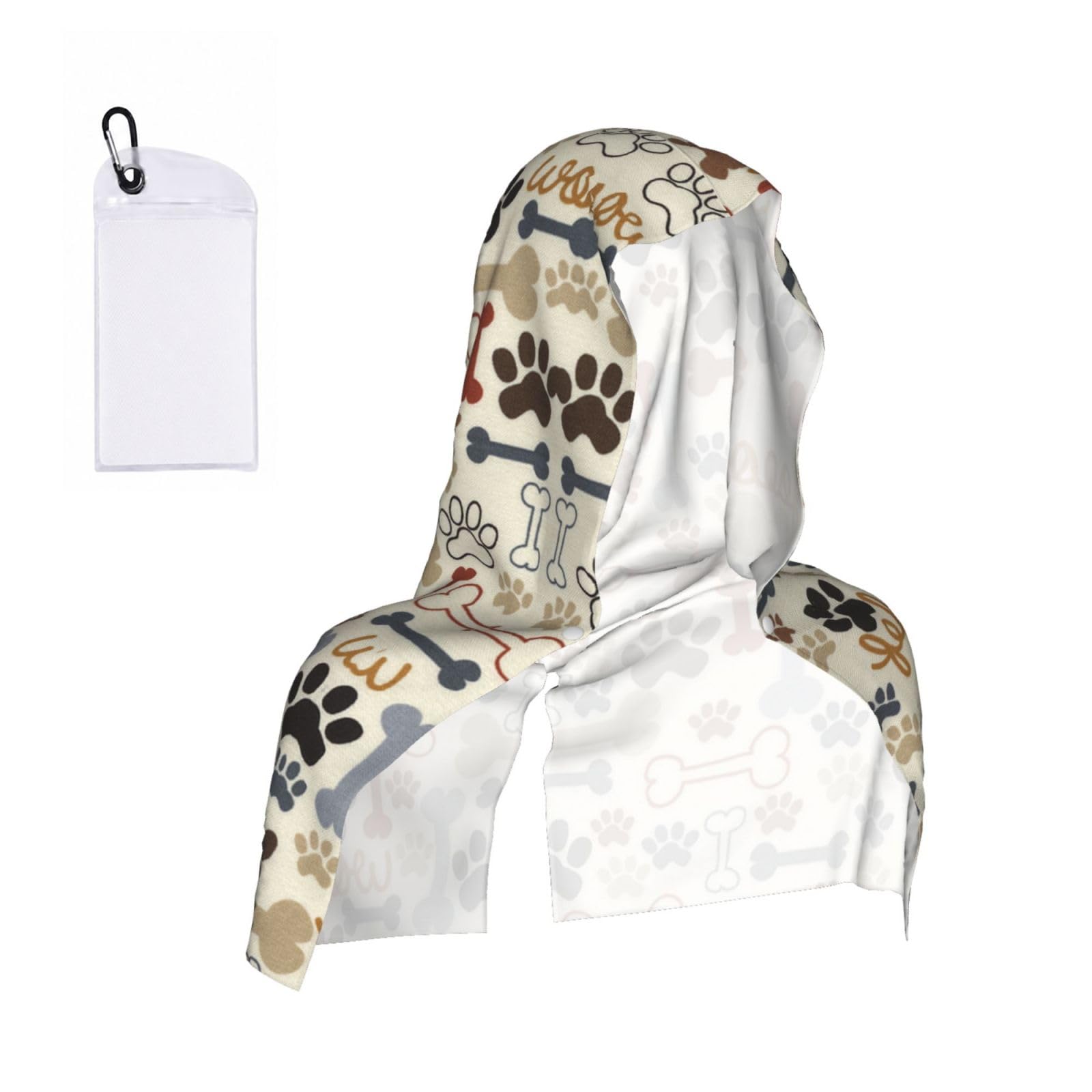 EZDLOWVBA Dog Bones Paw Print 2 Pack Cooling Hoodie Towels,Sports Headscarf, Neck Wrap Scarf,Breathable Cooling Towel For Neck And Face, Travel, Swimming, Training