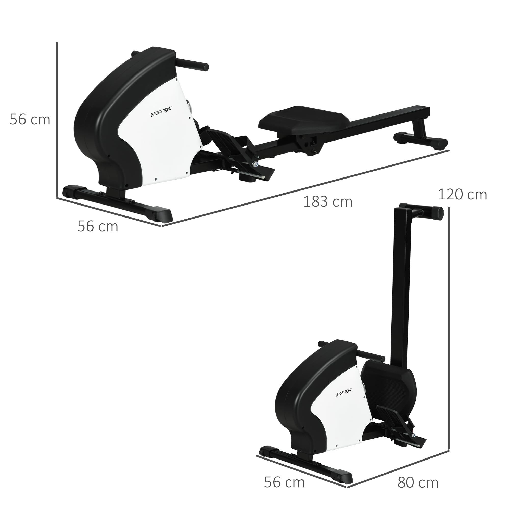 SPORTNOW Rameur d'appartement Pliable, Aosom.FR x FFHandball, avec freinage magnétique Silencieux, 8 Niveaux de résistance, écran Multifonction LCD, en Acier Noir Blanc
