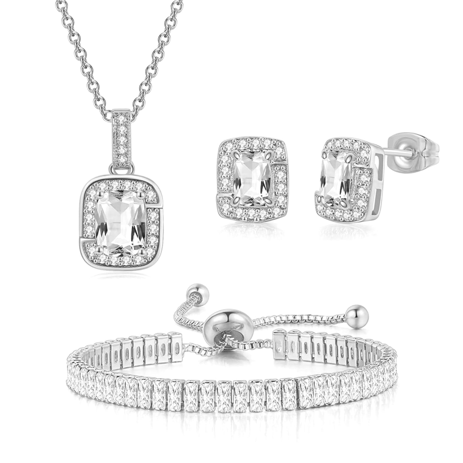 Peora Silver Plated Cubic Zirconia Studded Pendant Chain Necklace Bracelet & Earrings Set Stylish Jewellery for Women & Girls (B0CNHBWMD3) Amazon Price History, Amazon Price Tracker