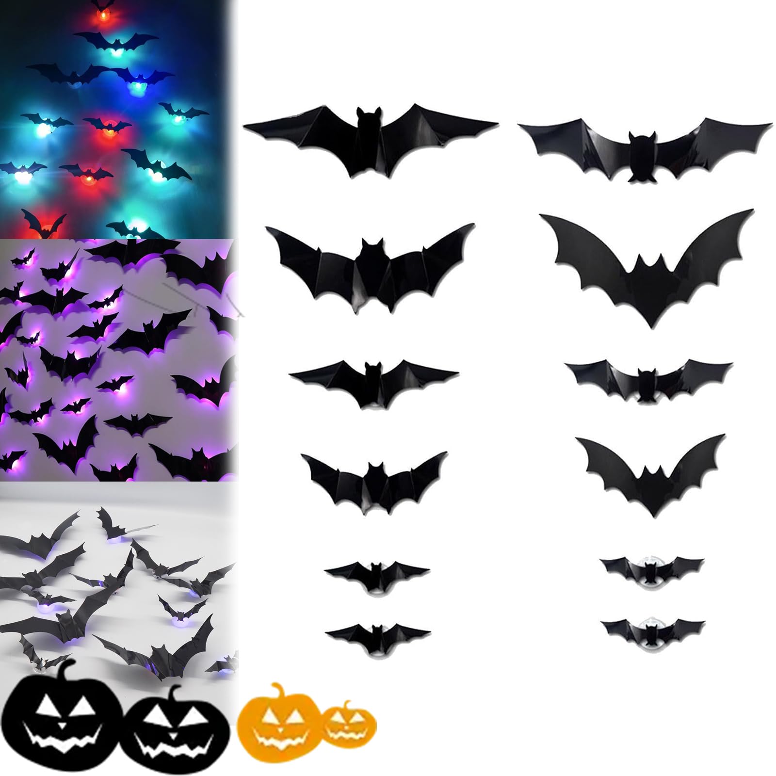 Podświetlane nietoperze 3D, zestaw dekoracji ściennych LED latający nietoperz, realistyczne naklejki ścienne, nietoperze Halloween, świecące dekoracje do wewnątrz, na zewnątrz, do domu, baru, okna