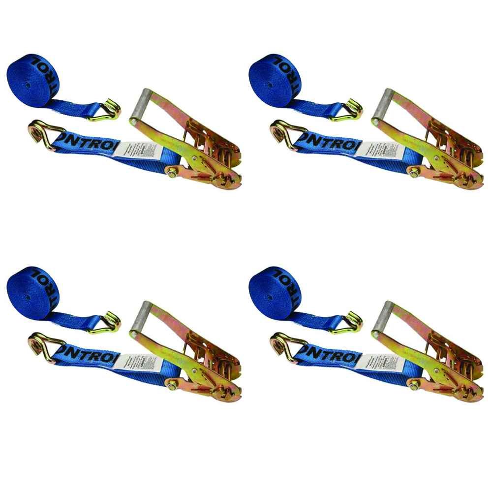 US Cargo Control Ratchet Tie Down Straps, 2 Inch x 12 Foot Ratchet Straps with Double J Hooks, Blue Ratchet Straps, Secure Cargo with Ease, Double J Hook Ratchet Straps, 4 Pack of Tiedowns