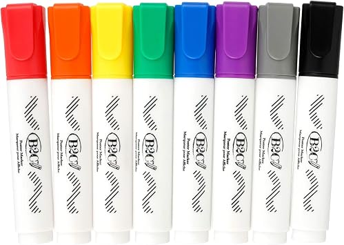 B2C Primary Poster Chisel Tip Markers - Assorted Primary Colors Bold Chisel Tip for Classroom Projects, Posters, and Art Activities, 8 Pack