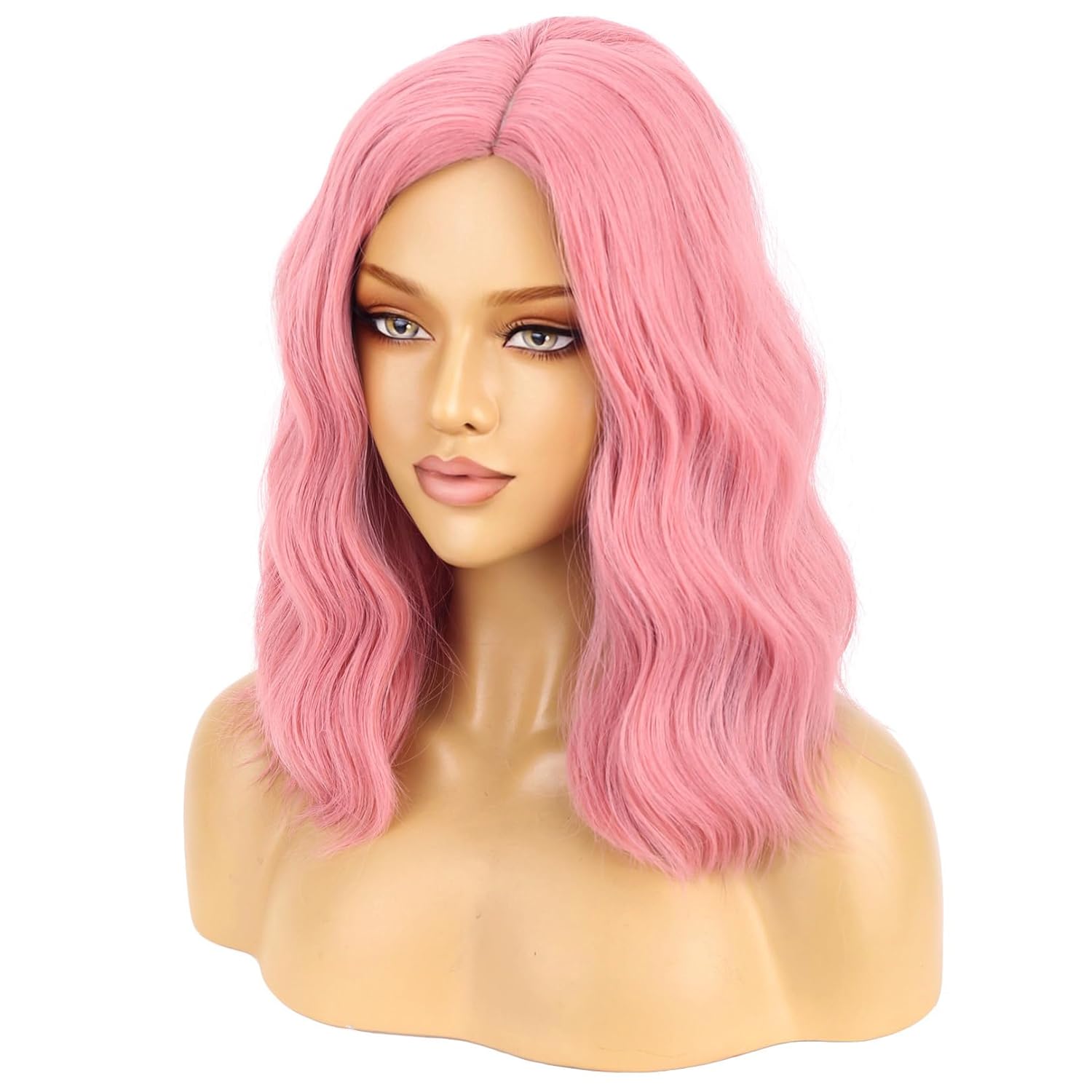BERON 14" Pink Wigs for Women Girls Short Curly Wavy Wig Pastel Colored Shoulder Length Side Part Wave Halloween Cosplay Daily Party Wigs - Image 2