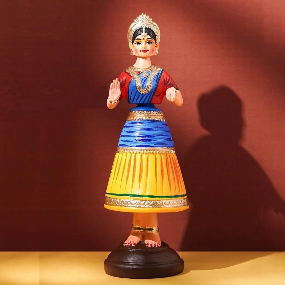 SIMPLE DAYS Handcrafted Thanjavur Iconic Dancing Doll |Kondapalli Buttabomma | Thalaiyatti Bommai | Traditional Indian Bobblehead Doll with Water Resistant Enamel Paint - Size 13 Inches