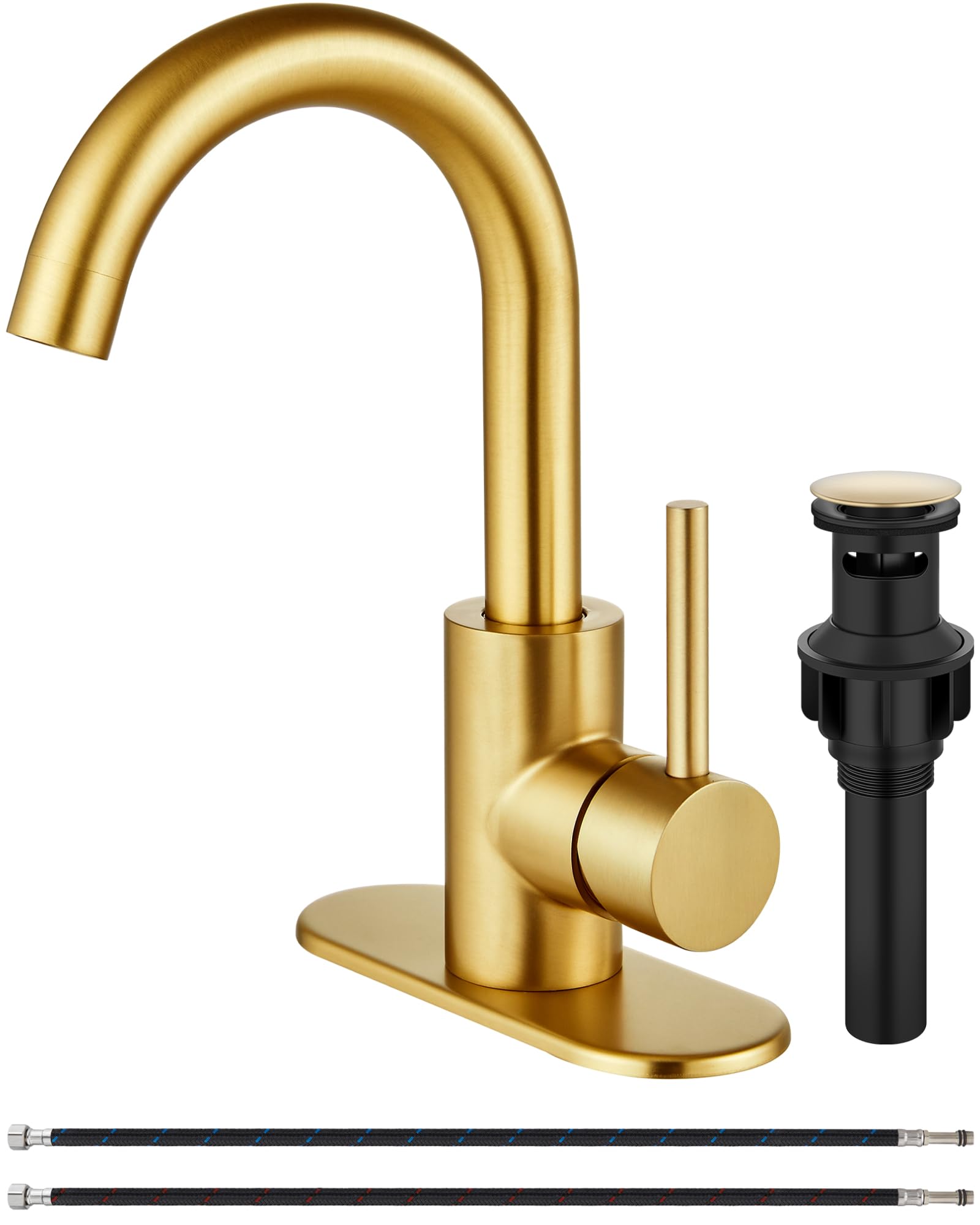 Robinet de salle de bain pivotant 360&deg; en acier inoxydable 304 dor&eacute;
