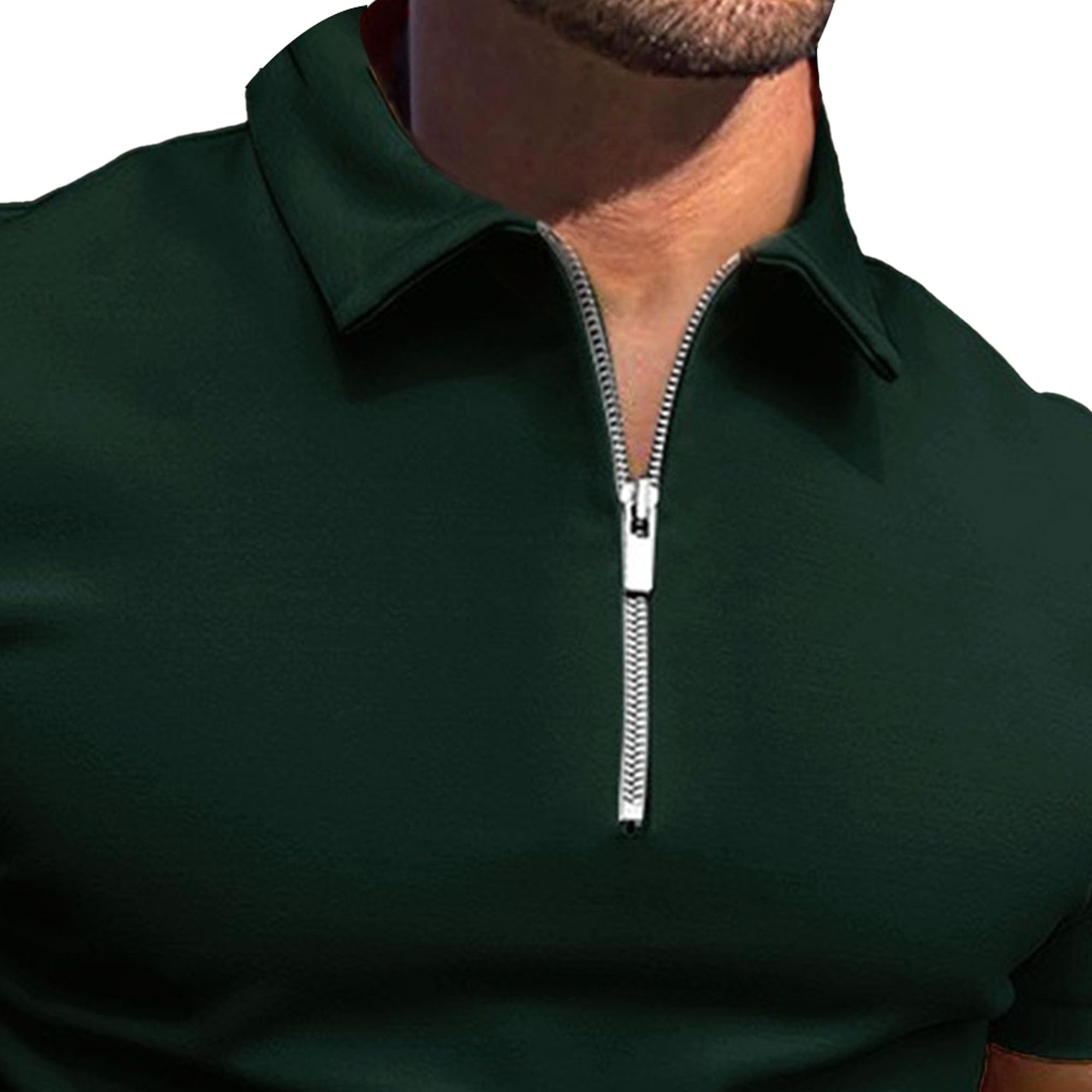 Men Quarter Zipper Lapel T Shirts Classic Comfy Solid Thin Casual Polo Shirt Summer Lightweight Golf Pullover Tops (Dark Green,Medium)
