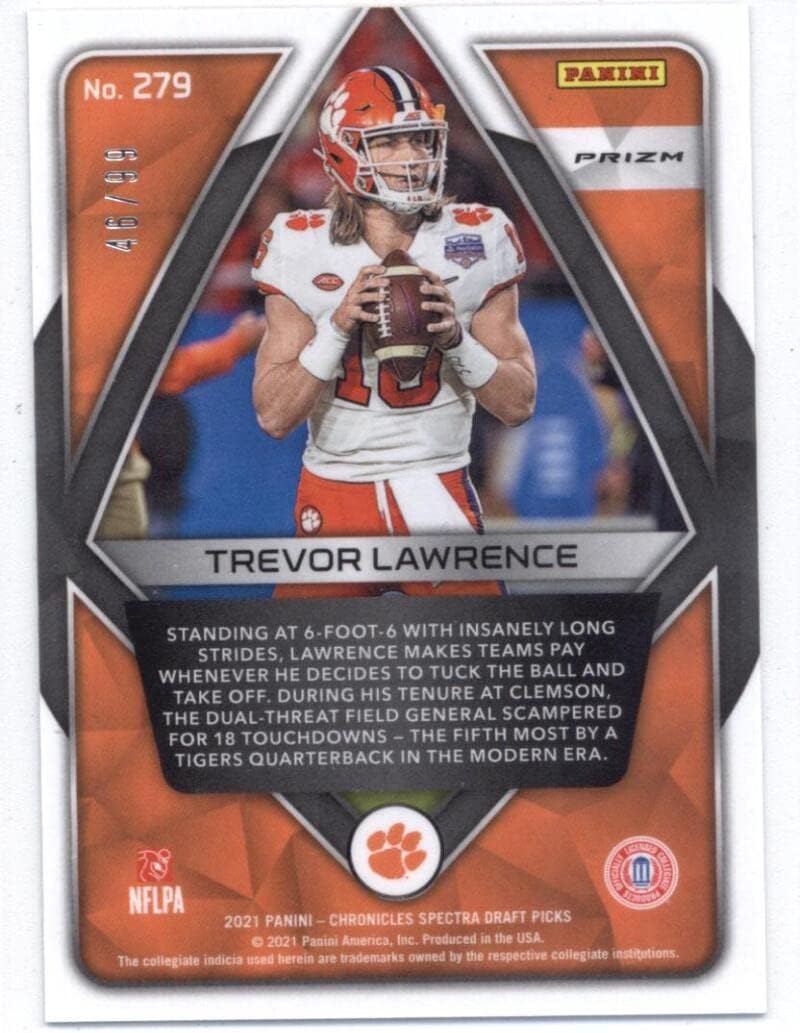 2021 Panini Chronicles Draft Picks Spectra Blue Prizm Holo #279 Trevor Lawrence Clemson Tigers NFL Football Card /99 NM-MT