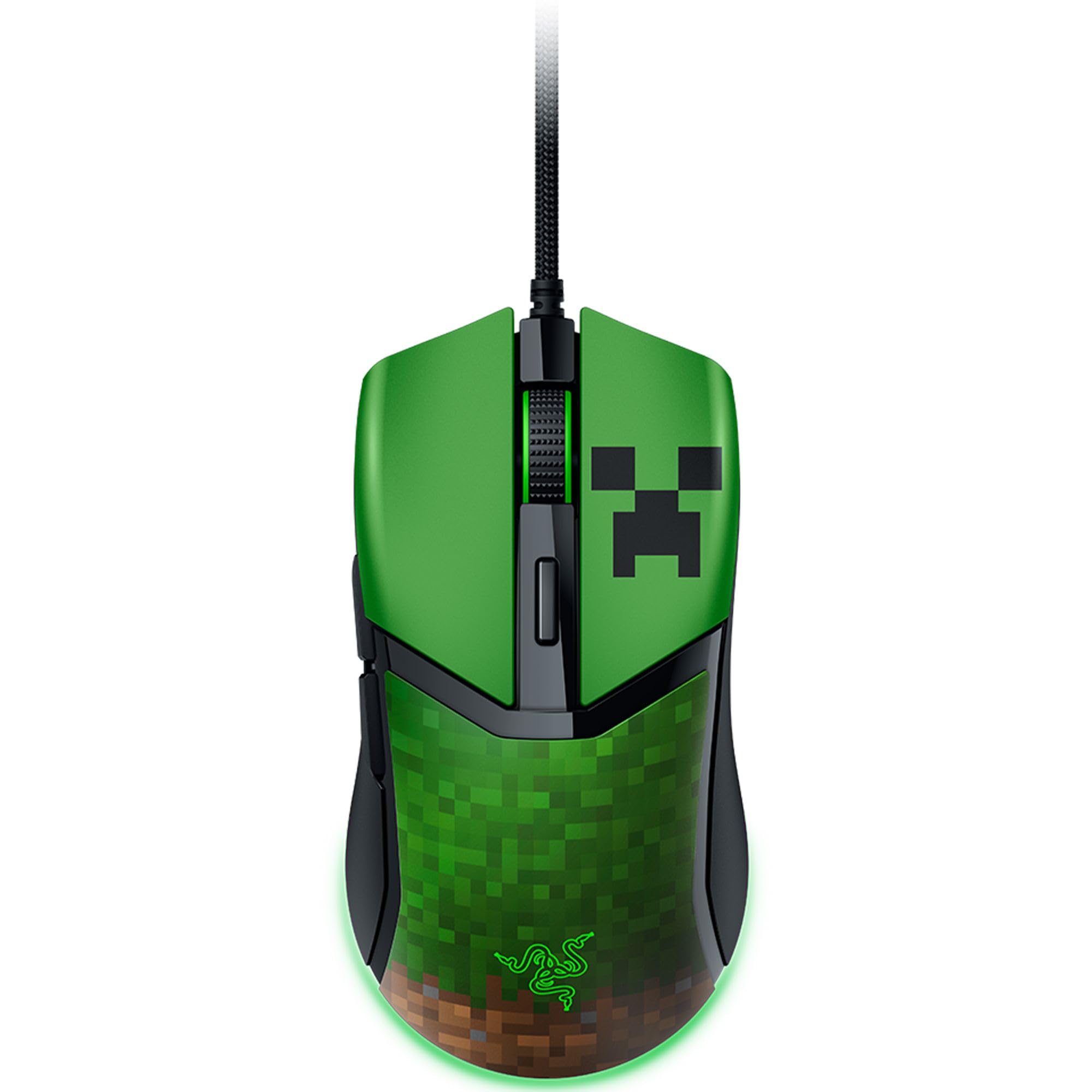 Razer Cobra Minecraft Edition - Hafif Kablolu Oyun Faresi - 8500 DPI Sensör (58g, Optik Fare Anahtarları 3. Nesil, Degrade Alttan Parıltılı Chroma Aydınlatma, Speedflex Kablo) Minecraft