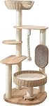 Arbre de chat en bois pour grand chat, Tour de chat de 49,6 pouces avec poste de scratching pour les chats intérieurs, Condo de chat multi-niveau avec lit de chat tissé à la main et planche à scratCHing facile à nettoyer