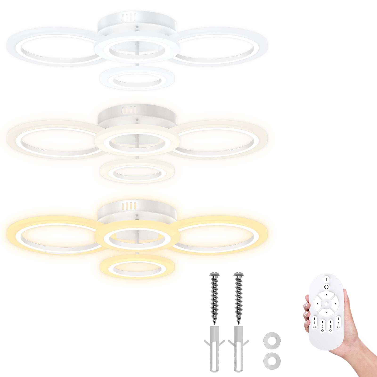 Froadp 60W LED Deckenleuchte Rund Dimmbar, 2+2 Ringe Moderne Deckenlampe mit Fernbedienung, 3 Lichtfarben (2800-6500K), IP44 Wasserdicht, Deckenbeleuchtung für Wohnzimmer Schlafzimmer Büro