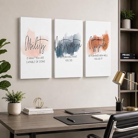 3 Piece Inspirational Canvas Wall Art - Motivational Quotes for Office and Home