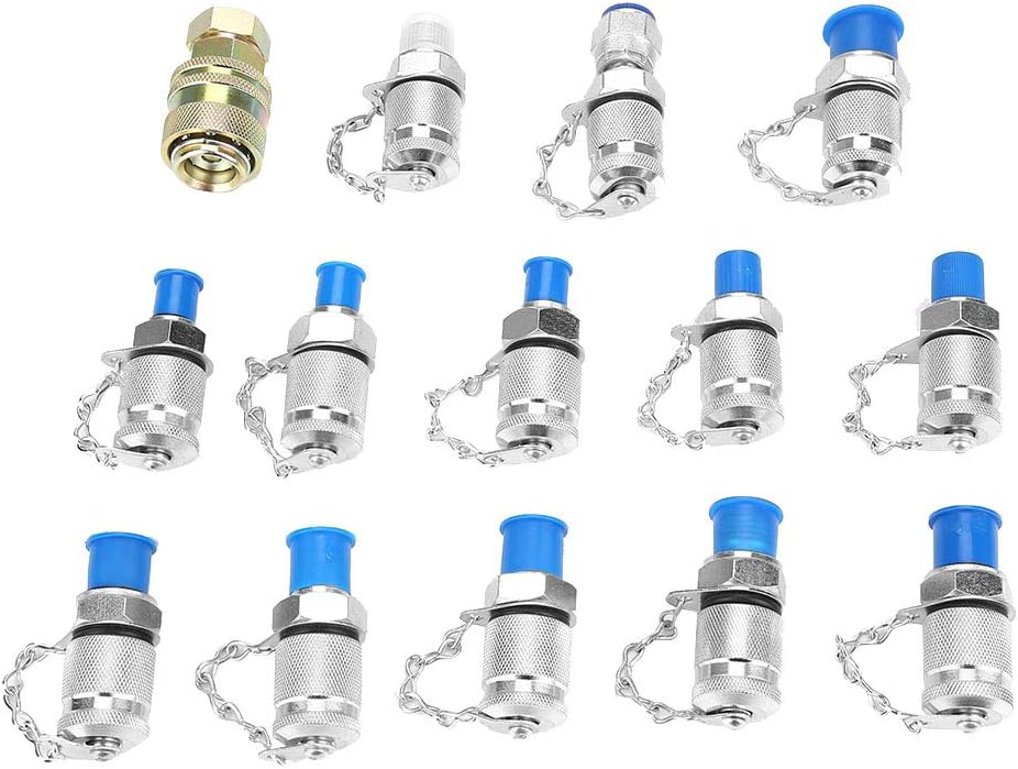 Hydraulic Test Adapter, 14pcs Hydraulic Pressure Test Point Testing Coupling Adapter Set for Hydraulic System Lubrication Exhaust Pressure System Oil Sampling
